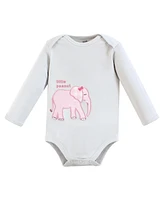 Touched by Nature Baby Girls Cotton Long-Sleeve Bodysuits, Pink Peanut, Preemie