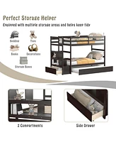 Twin Over Twin Bunk Bed with Storage Shelf and Drawer