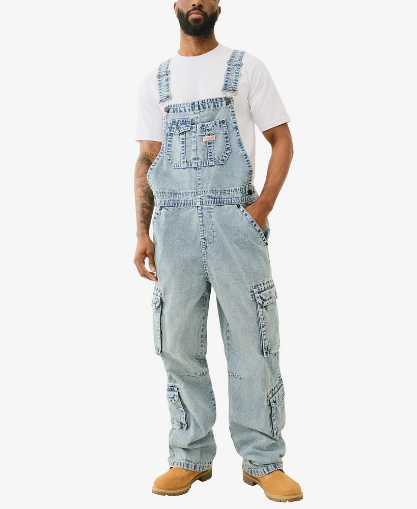 True Religion Men's Double Cargo Big T Overall Jeans