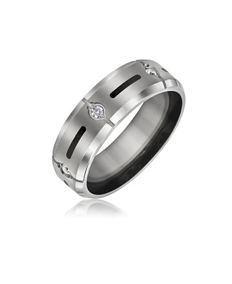 Bling Jewelry Black Inlay Cz Cubic Zirconia Accent Silver Tone Titanium Wide Band Ring