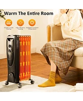 Zafro 1500W Oil-Filled Radiator Heater, Portable Electric Space Heater with Adjustable Thermostat, 3 Heat Levels, Tip-Over & Overheat Protection, Quie