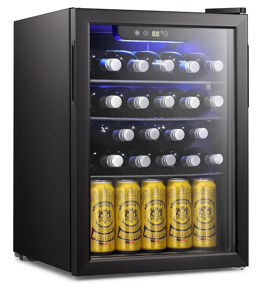 Zafro 24 Bottle Wine Cooler/Cabinet Beverage Refrigerator Small Mini Wine Cellar Beer Soda Clear Glass Door Bar Fridge Quiet Operation Compressor Adju
