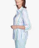 Alfred Dunner Women's St. Thomas Island Mint Stripe Knit Collared Neck Top