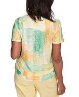 Alfred Dunner Women's Rise Shine Textured Patch Crew Neck T-Shirt