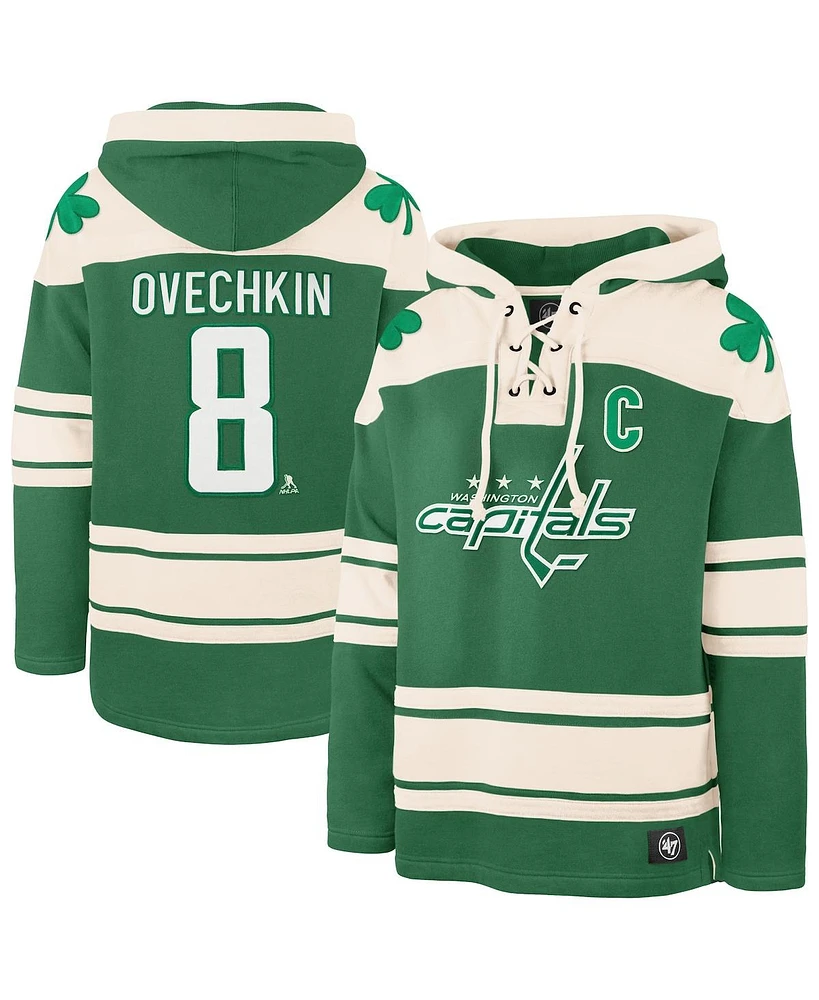 '47 Brand Men's Alexander Ovechkin Kelly Green Washington Capitals St. Patrick's Day Player Name Number Lacer Pullover Hoodie