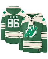 '47 Brand Men's Jack Hughes Kelly Green New Jersey Devils St. Patrick's Day Player Name Number Lacer Pullover Hoodie