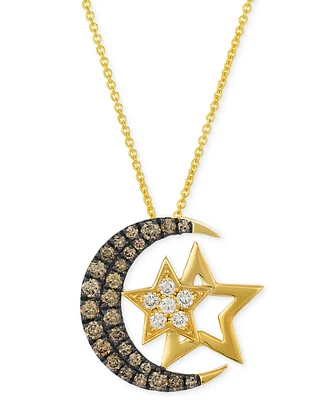 Le Vian Chocolate Diamond & Nude Diamond Moon & Stars Adjustable 20" Pendant Necklace (5/8 ct. t.w.) in 14k Gold