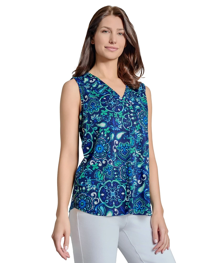 Jones New York Women's Printed V-Neck Top