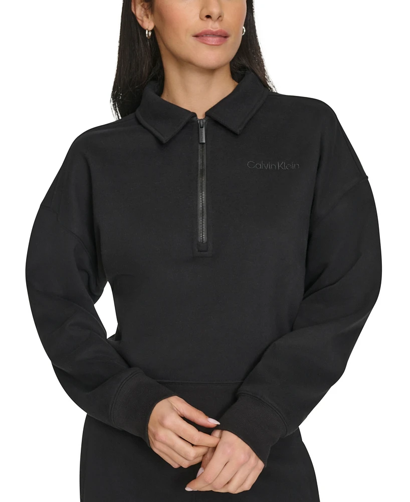 Calvin Klein Women's French Terry Collared Half-Zip Pullover Top