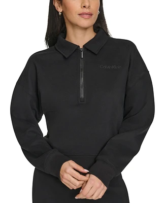 Calvin Klein Women's French Terry Collared Half-Zip Pullover Top