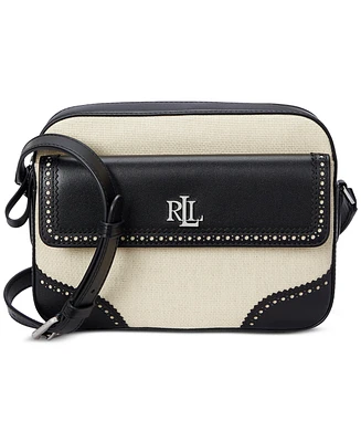 Lauren Ralph Straw & Leather Small Marcy Camera Bag