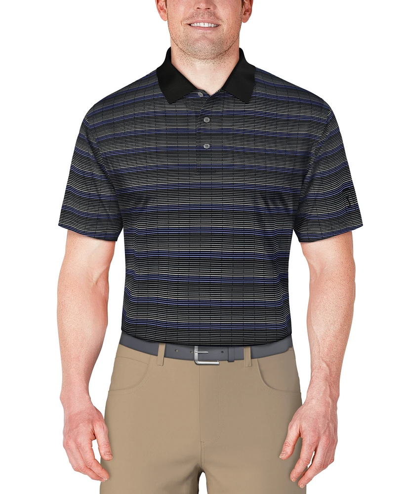 Pga Tour Men's Short Sleeve Jacquard Striped Golf Polo Shirt
