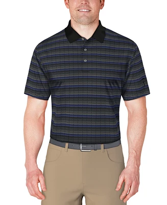 Pga Tour Men's Short Sleeve Jacquard Striped Golf Polo Shirt