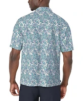 Pga Tour Men's Short Sleeve Seersucker Palm Print Golf Polo Shirt