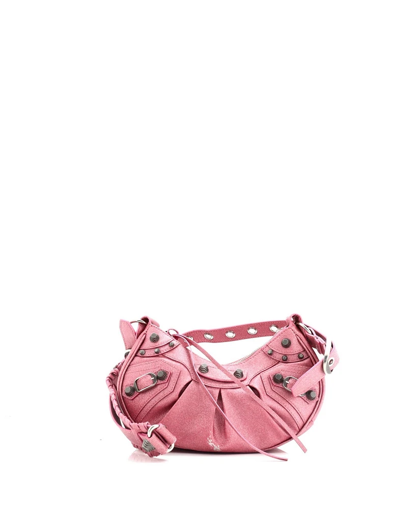 Pre-Owned Balenciaga Xs Le Cagole Giant Studs Shoulder Bag Glitter Leather
