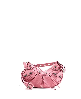 Pre-Owned Balenciaga Xs Le Cagole Giant Studs Shoulder Bag Glitter Leather