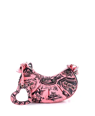 Pre-Owned Balenciaga Xs Le Cagole Graffiti Giant Studs Shoulder Bag Leather