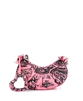 Pre-Owned Balenciaga Xs Le Cagole Graffiti Giant Studs Shoulder Bag Leather