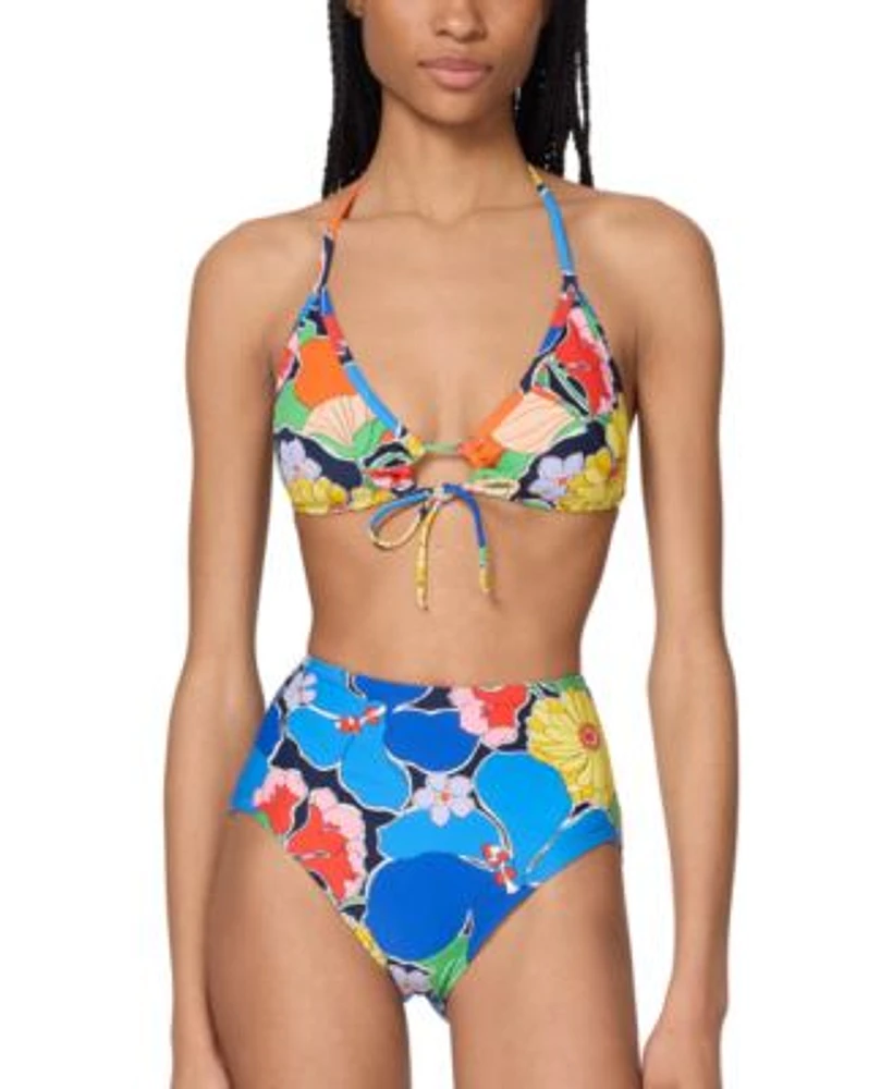 Kate Spade New York Womens Printed Tie Front Bikini Top High Waist Bottoms