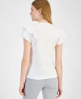 Tommy Hilfiger Women's Cotton Ruffled-Front T-Shirt