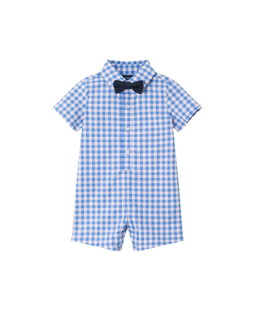 Andy & Evan Baby Boys Blue Plaid Shirtall w/Bowtie