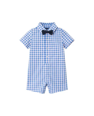Andy & Evan Baby Boys Blue Plaid Shirtall w/Bowtie