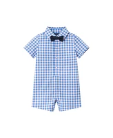 Andy & Evan Baby Boys Blue Plaid Shirtall w/Bowtie