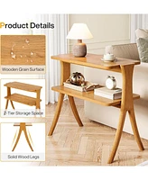Tribesigns Narrow Side Table for Living Room, Farmhouse End Table with 2-Tier Storage Shelf and Solid Wood Legs