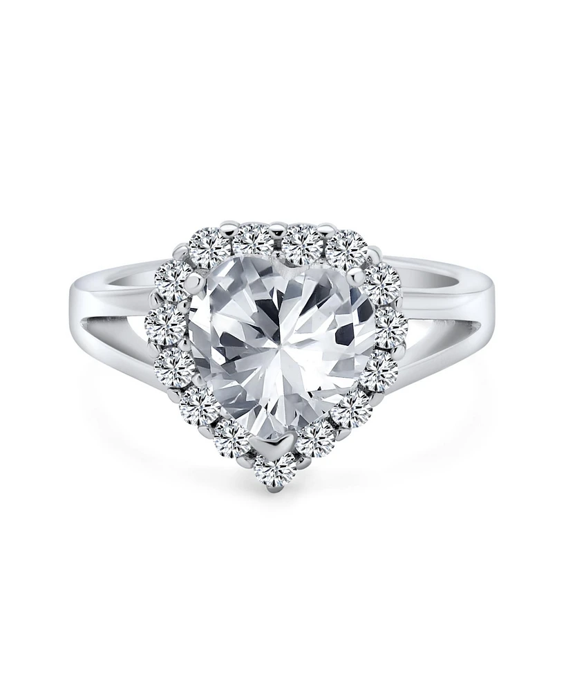 Bling Jewelry Romantic Statement 3CT Cz Halo Promise Heart Shape Promise Ring .925 Sterling Silver Split Band