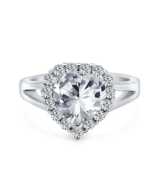 Bling Jewelry Romantic Statement 3CT Cz Halo Promise Heart Shape Promise Ring .925 Sterling Silver Split Band