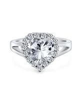 Bling Jewelry Romantic Statement 3CT Cz Halo Promise Heart Shape Promise Ring .925 Sterling Silver Split Band