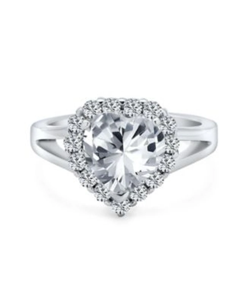 Bling Jewelry Romantic Statement 3CT Cz Halo Promise Heart Shape Promise Ring .925 Sterling Silver Split Band