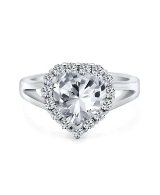 Bling Jewelry Romantic Statement 3CT Cz Halo Promise Heart Shape Promise Ring .925 Sterling Silver Split Band