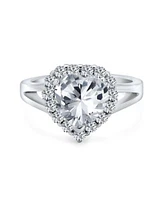 Bling Jewelry Romantic Statement 3CT Cz Halo Promise Heart Shape Promise Ring .925 Sterling Silver Split Band