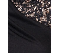 Betsy & Adam Petite Lace Trim Ruched Sleeveless Gown