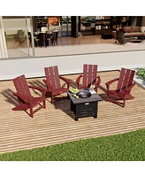Piece Hdpe Adirondack Chair Outdoor Meeting Set with 28-inch Square 40,000 Btu Auto-Ignition Propane Gas Firepit with Waterproof Cover