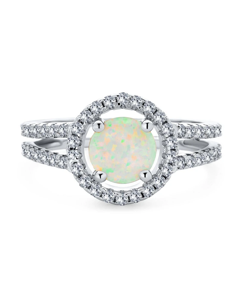 Bling Jewelry Pave Cz Halo Circle 3CT Round Solitaire Created White Opal Promise Ring With Split Shank Band & Side Stone Accent Ring .925 Sterling Sil