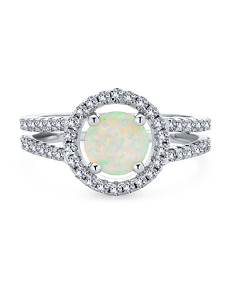 Bling Jewelry Pave Cz Halo Circle 3CT Round Solitaire Created White Opal Promise Ring With Split Shank Band & Side Stone Accent Ring .925 Sterling Sil