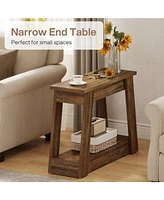 Tribesigns Wood End Table, Small Side Table with 2 Storage Shelves, Rustic Accent Narrow Nightstand for Living Room, Bedroom