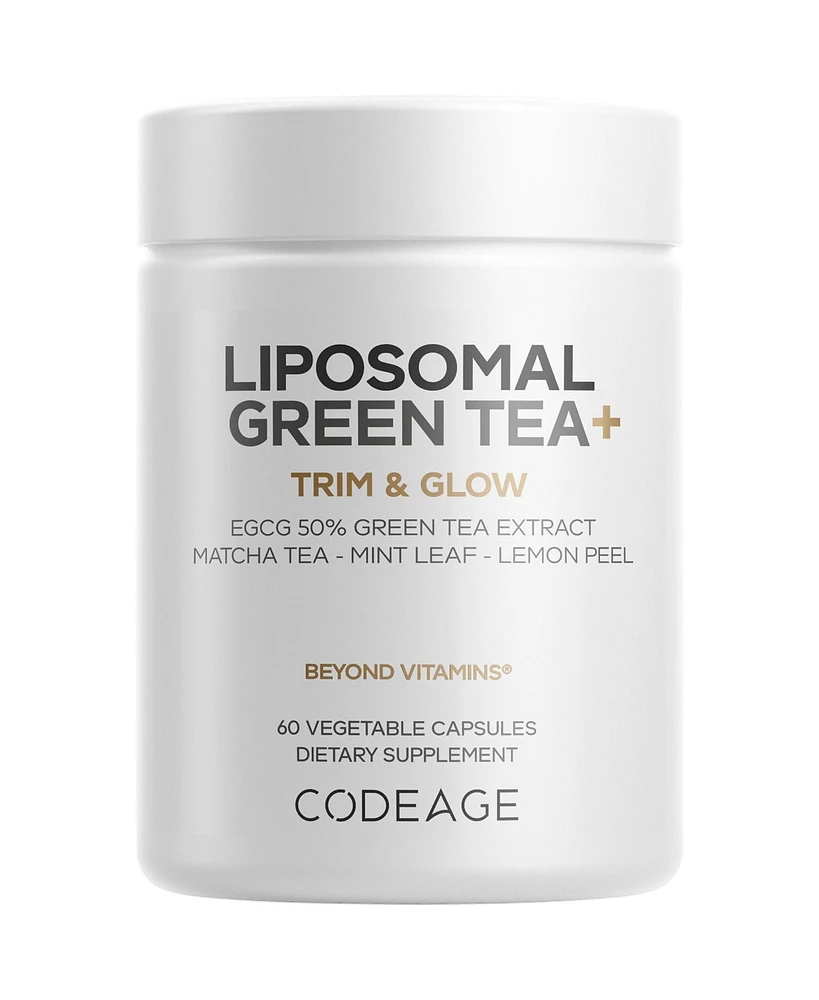 Codeage Liposomal Green Tea+ Egcg 50% Green Tea Extract, Matcha Green Tea Powder, Peppermint Leaf, Lemon Peel, Liposomal Delivery
