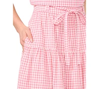 CeCe Women's Gingham Belted Midi Skirt