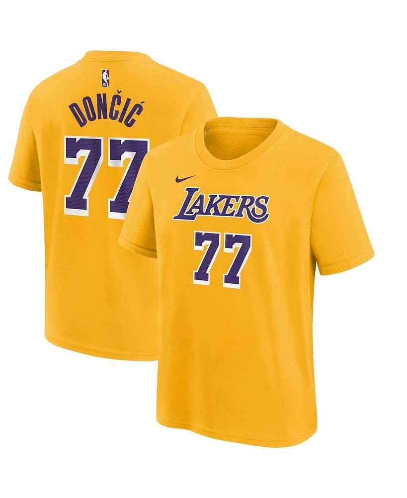 Nike Big Boys and Girls Luka Doncic Gold Los Angeles Lakers Player Name Number T-Shirt