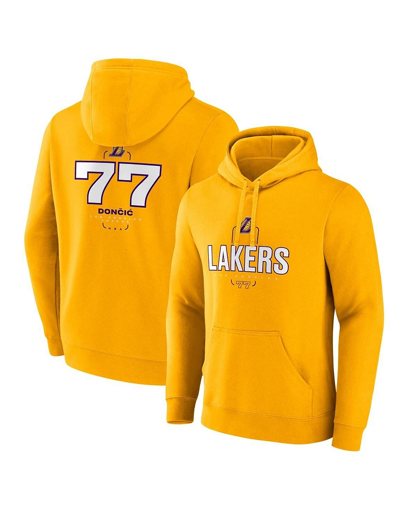 Fanatics Men's Luka Doncic Gold Los Angeles Lakers Icon Behind the Back Name Number Pullover Hoodie