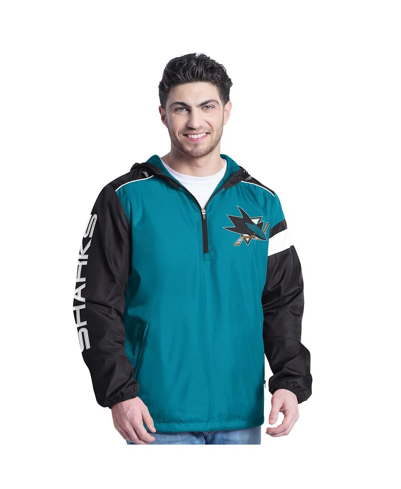 G-iii Sports by Carl Banks Men's Teal/Black San Jose Sharks Lateral Half-Zip Hoodie Jacket