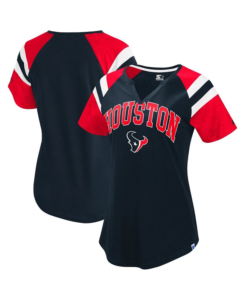 Starter Women's Navy Houston Texans Game On Notch Neck Raglan T-Shirt