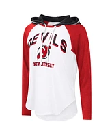 G-iii 4Her by Carl Banks Women's White New Jersey Devils Vip Raglan Long Sleeve Hoodie T-Shirt