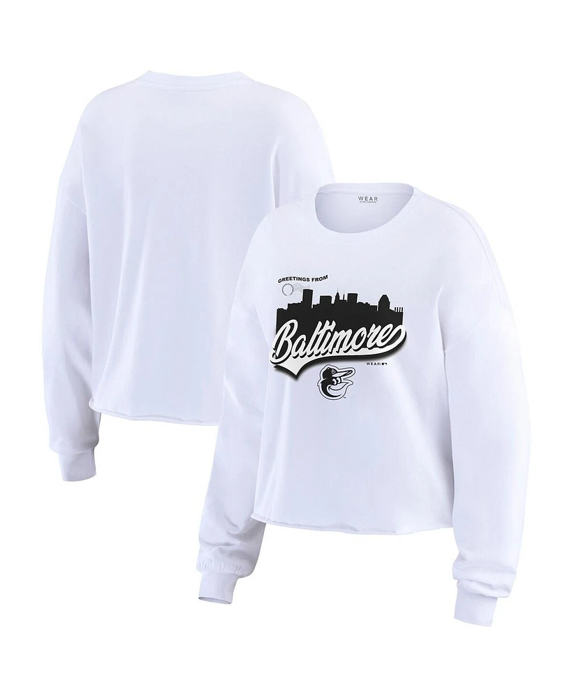 Wear by Erin Andrews Women's White Baltimore Orioles Domestic Postcard Long Sleeve T-Shirt