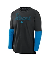 Nike Men's Black/Blue Miami Marlins Authentic Collection Player Lightweight Performance Long Sleeve Top
