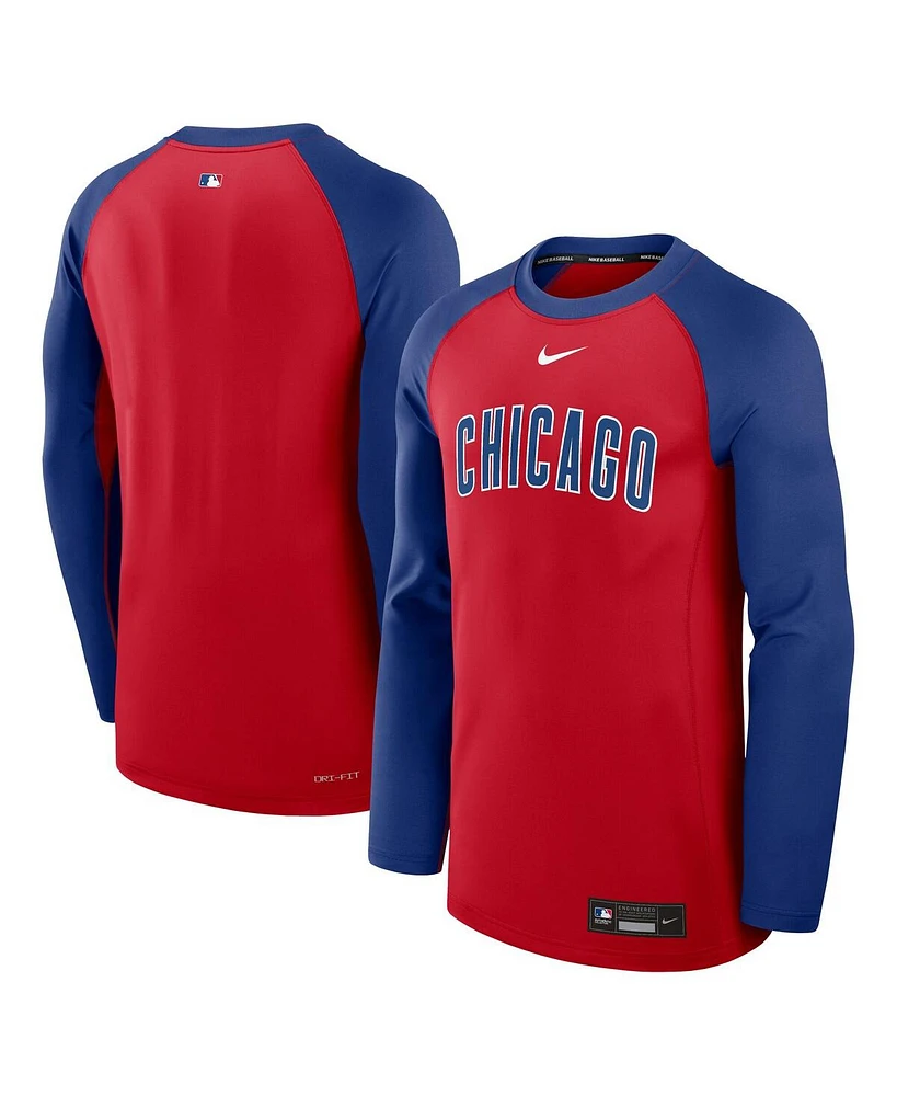 Nike Men's Red/Royal Chicago Cubs Authentic Collection Game Time Raglan Performance Long Sleeve T-Shirt