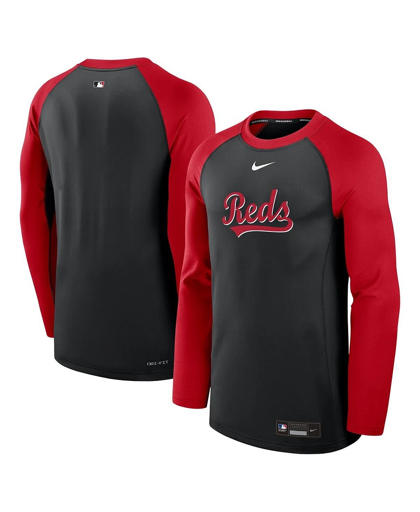 Nike Men's Black/Red Cincinnati Reds Authentic Collection Game Time Raglan Performance Long Sleeve T-Shirt